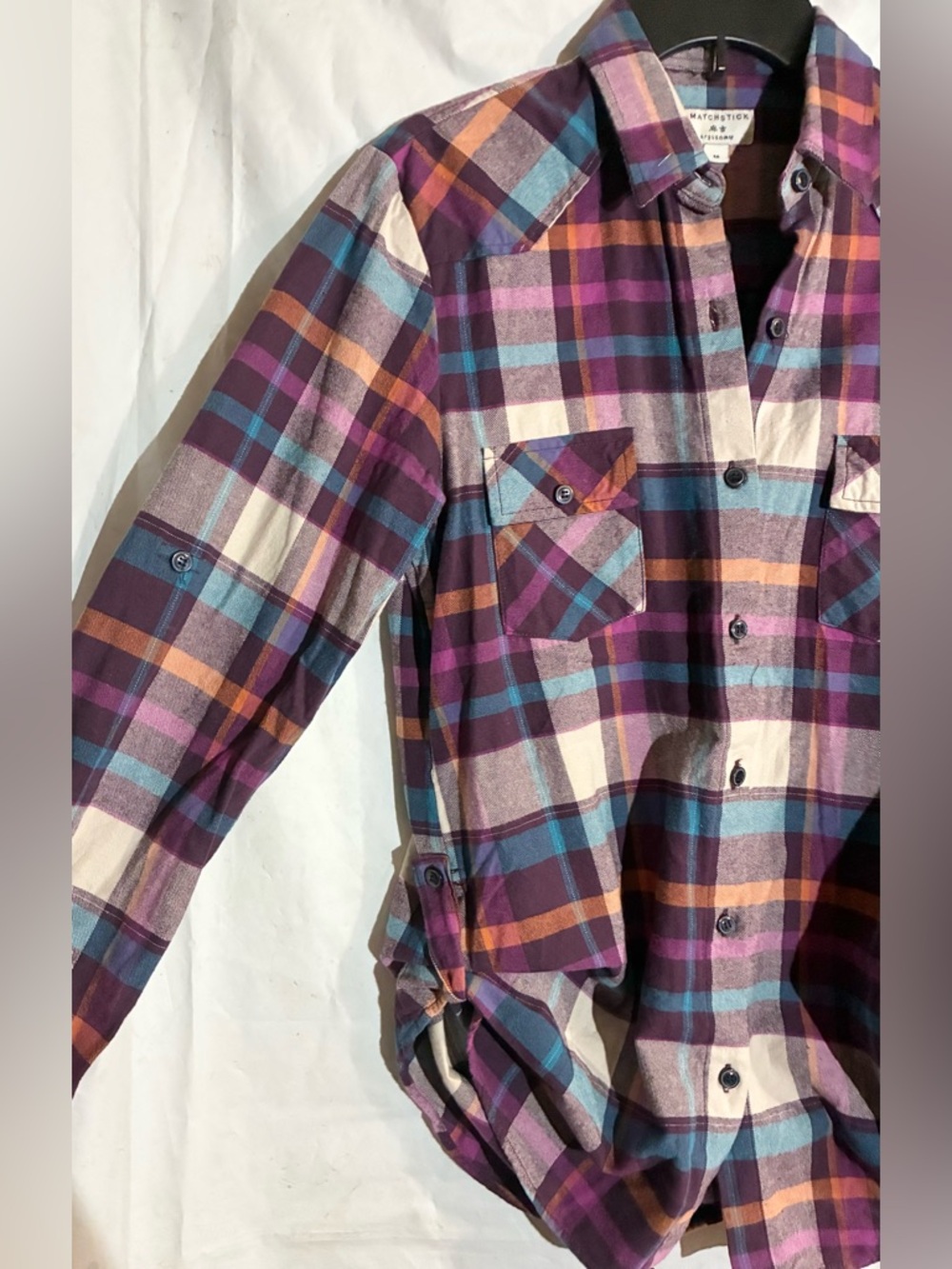 Matchstick Flannel Button Down Shirt Sz M Pockets Upcycled Take Me to Wonderland